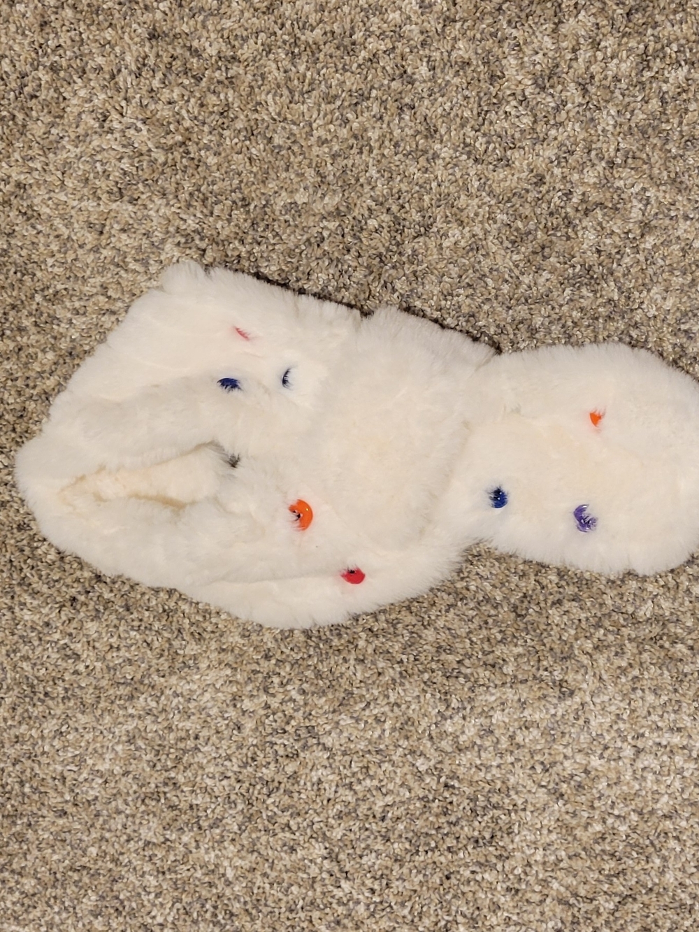 Cozy White Faux Fur Scarf with Colorful Pom Accents